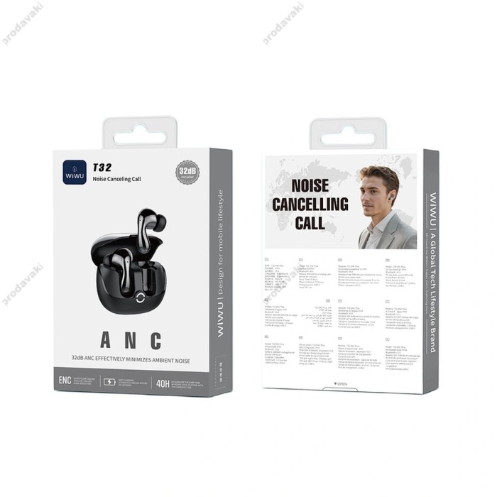 Бездротові Bluetooth навушники WiWU T32 ENC Plus Noise Cancelling Wireless BT 5.4 Black