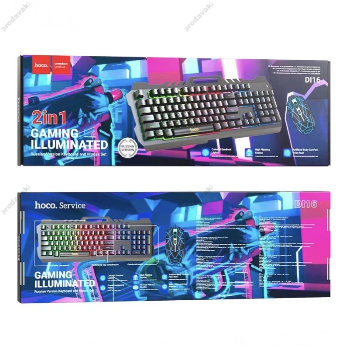 Комп'ютерна Клавіатура та миша HOCO DI16 Gaming Illuminated keyboard and mouse Black