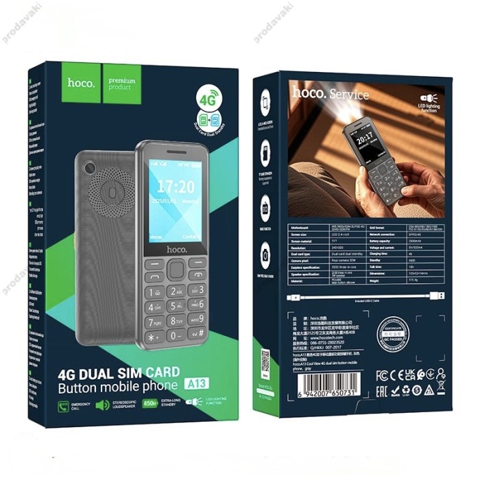 Мобільний телефон HOCO A13 Cool View 4G dual sim button Grey