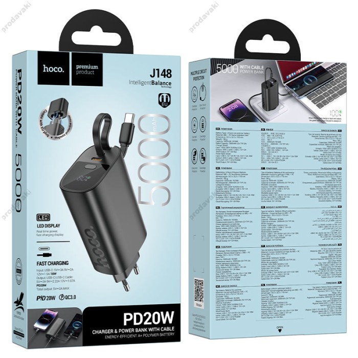Повербанк портативний акумулятор Power bank  Hoco J148 Handy 20W 5000 mAh Black