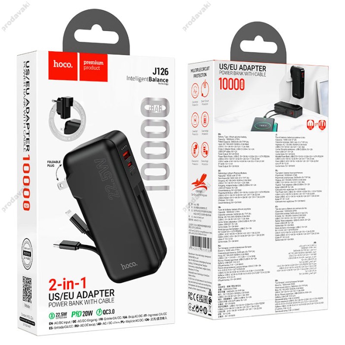 Повербанк портативний акумулятор Power bank Hoco J126 Travel 22.5W (US/EU) 10000 mAh Black