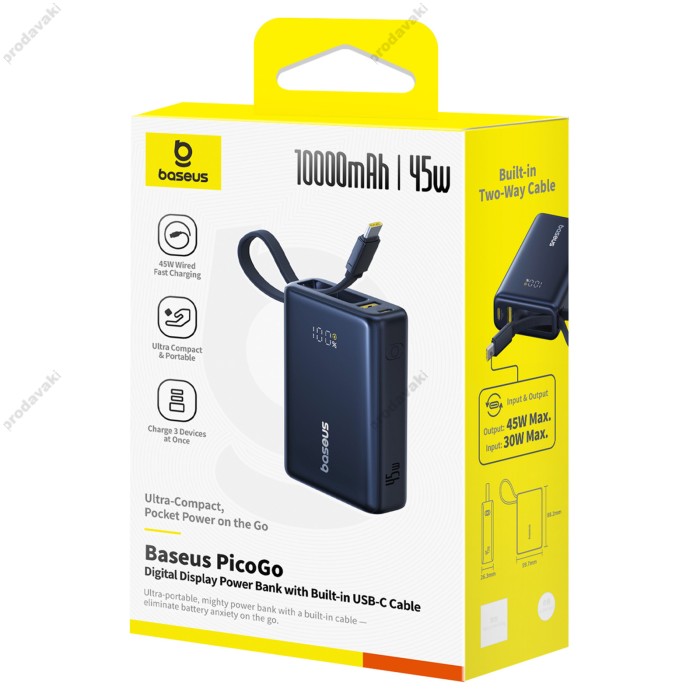 Повербанк портативний акумулятор Power bank Baseus PicoGo Digital Display 45W 10000 mAh Black P10076803123-00