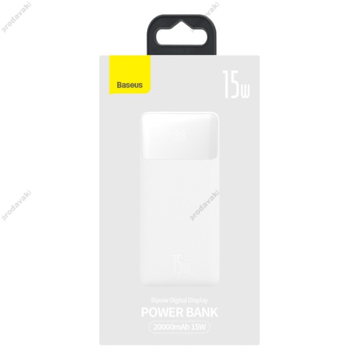 Повербанк портативний акумулятор Power bank Baseus Bipow Digital Display 15W 20000 mAh White PPDML-J01