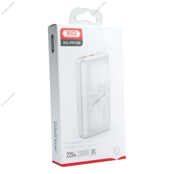 Повербанк портативний акумулятор Power bank XO PR188 Fast charge 22.5W 20000 mAh White