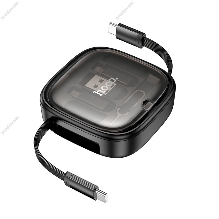 Кабель з кейсом Hoco U140 Retractable charging data cable set 0,95m Black
