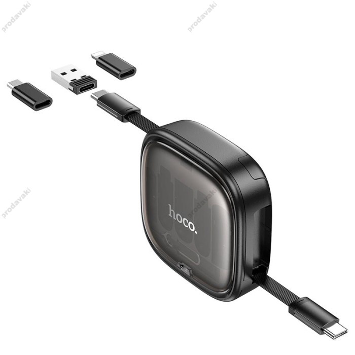 Кабель з кейсом Hoco U140 Retractable charging data cable set 0,95m Black