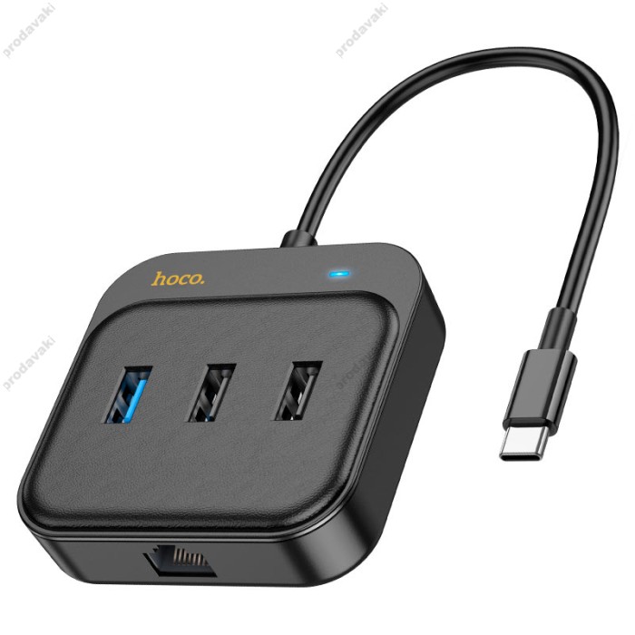 USB-Хаб HUB HOCO HB37 Easy link Multiport Adapter 6в1 Type-C to HDMI+RJ45+USB 3.0+2xUSB 2.0 PD Black