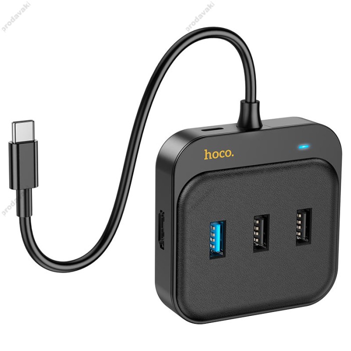 USB-Хаб HUB HOCO HB37 Easy link Multiport Adapter 6в1 Type-C to HDMI+RJ45+USB 3.0+2xUSB 2.0 PD Black