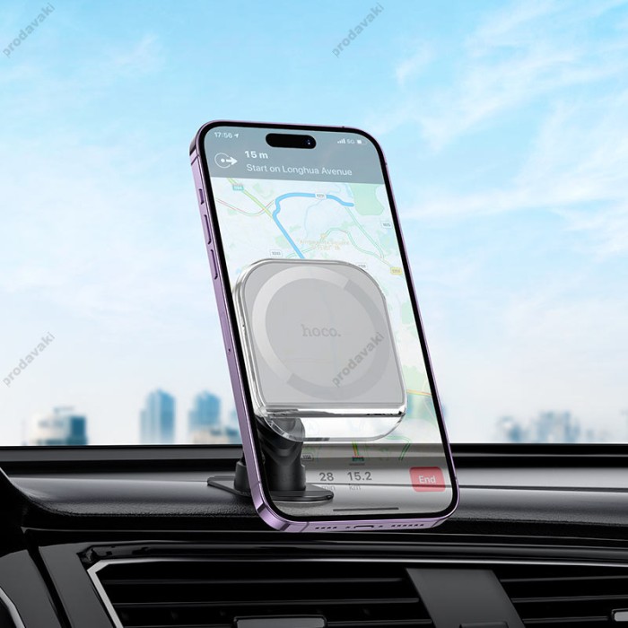 Автомобільний тримач Hoco H43 Crystal ring magnetic car holder center console Grey