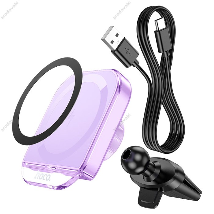Автомобільний тримач із бездротовою зарядкою Hoco HW17 Crystal magnetic wireless 15W Purple