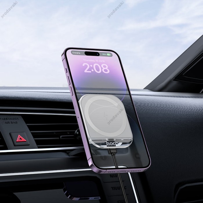 Автомобільний тримач із бездротовою зарядкою Hoco HW17 Crystal magnetic wireless 15W Grey