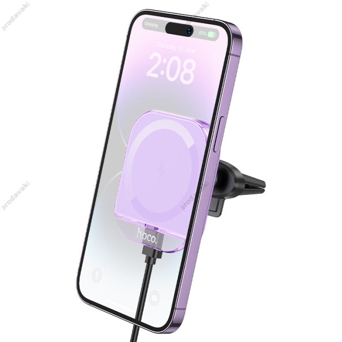 Автомобільний тримач із бездротовою зарядкою Hoco HW17 Crystal magnetic wireless 15W Purple
