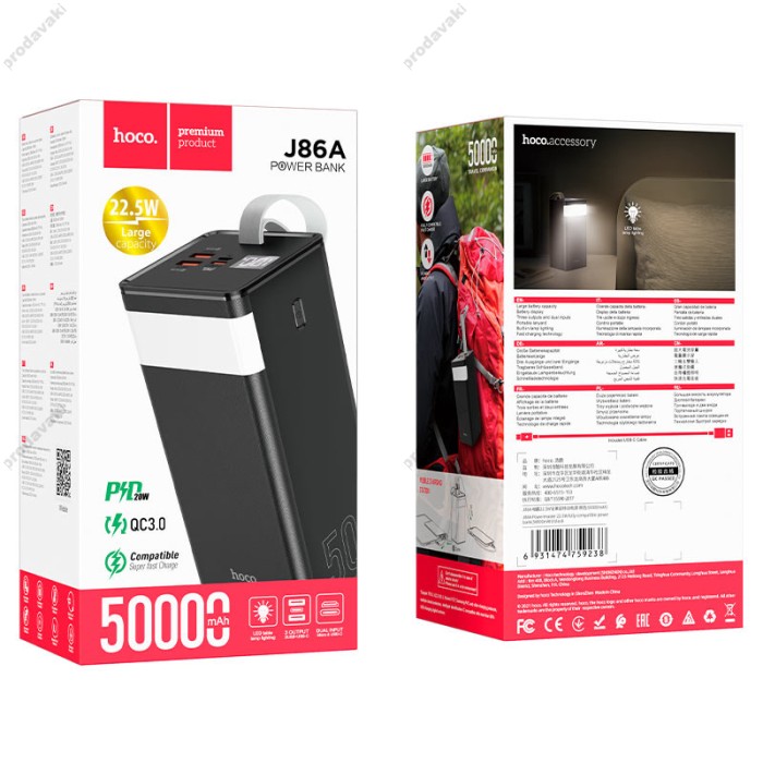 Повербанк портативний акумулятор Power bank Hoco J86A Powermaster 22.5W 50000 mAh Black