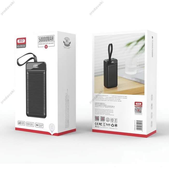 Повербанк портативний акумулятор Power bank XO PR158 fast-charging 22.5W 50000 mAh Black