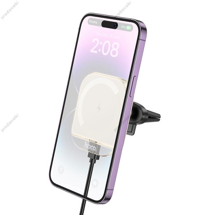 Автомобільний тримач із бездротовою зарядкою Hoco HW17 Crystal magnetic wireless 15W White