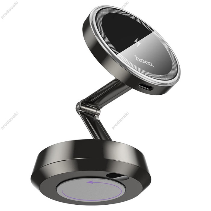 Автомобільний тримач із бездротовою зарядкою Hoco HW33 Metal ring magnetic wireless 15W Grey