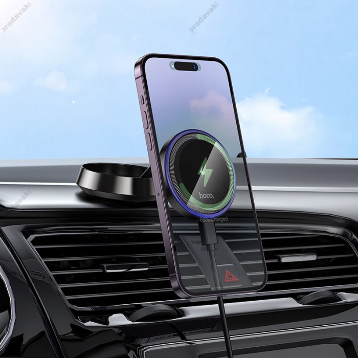 Автомобільний тримач із бездротовою зарядкою Hoco HW33 Metal ring magnetic wireless 15W Grey
