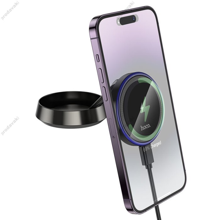 Автомобільний тримач із бездротовою зарядкою Hoco HW33 Metal ring magnetic wireless 15W Grey