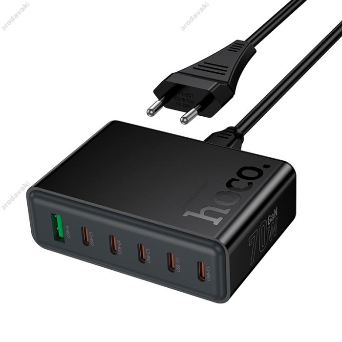 Мережевий зарядний пристрій HOCO C152A Modern PD 6-port desktop charger 70W Black