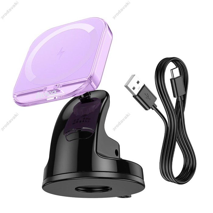 Автомобільний тримач із бездротовою зарядкою Hoco HW18 Crystal magnetic center console Purple