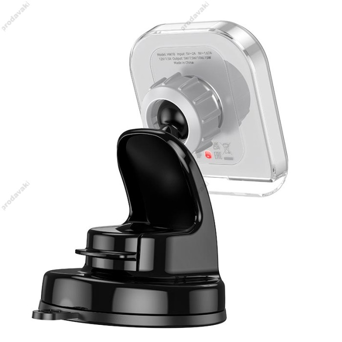 Автомобільний тримач із бездротовою зарядкою Hoco HW18 Crystal magnetic center console Grey