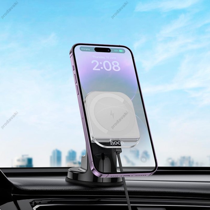 Автомобільний тримач із бездротовою зарядкою Hoco HW18 Crystal magnetic center console Grey