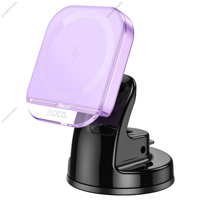 Автомобільний тримач із бездротовою зарядкою Hoco HW18 Crystal magnetic center console Purple