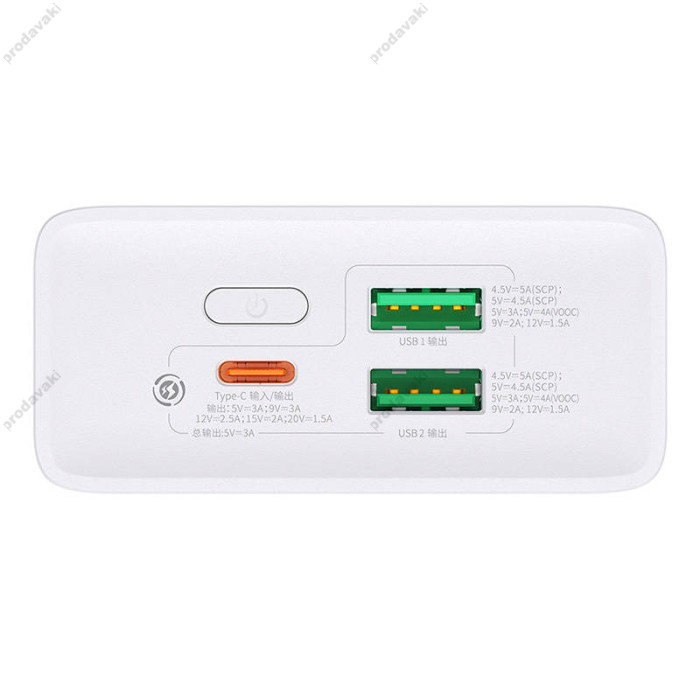 Повербанк портативний акумулятор Power bank Baseus Adaman2 VOOC Overseas Edition 30W 20000 mAh White PPAD050002