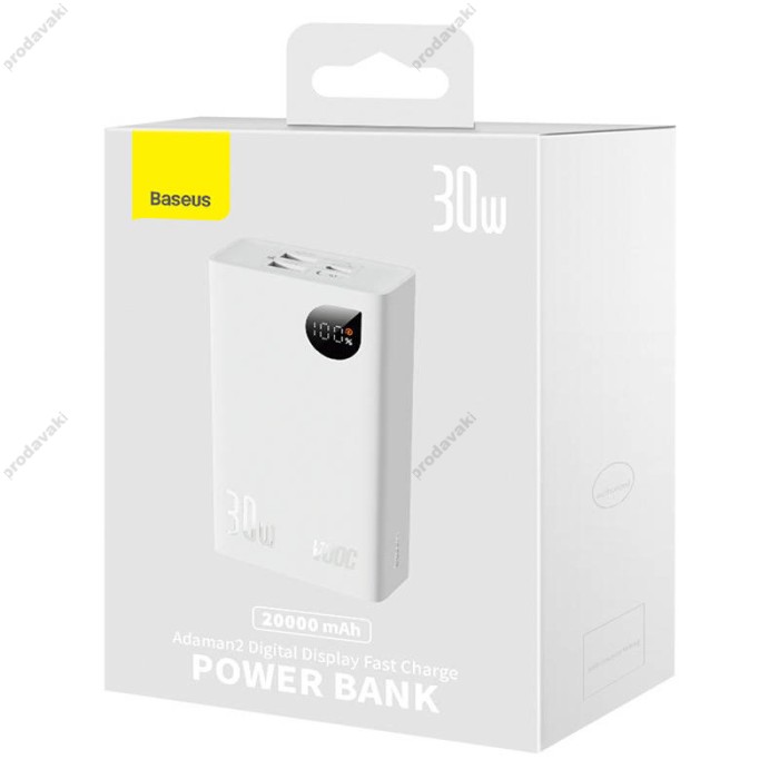 Повербанк портативний акумулятор Power bank Baseus Adaman2 VOOC Overseas Edition 30W 20000 mAh White PPAD050002