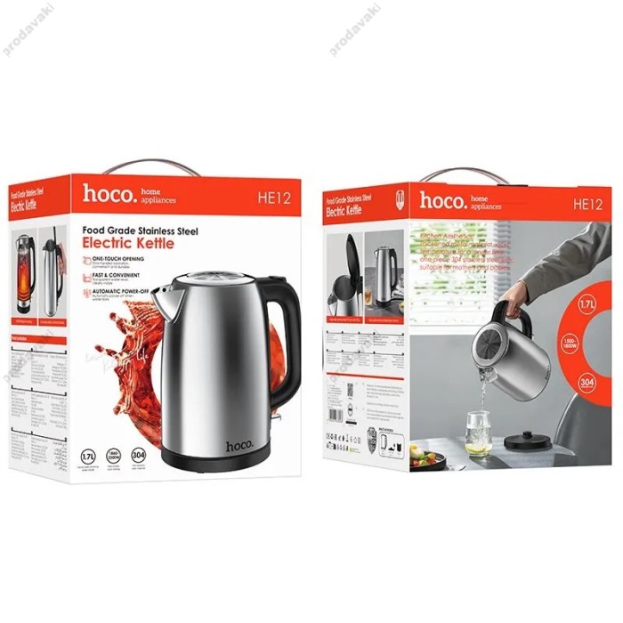 Електрочайник Hoco HE12 stainless steel electric kettle 1.7L 1850-2200W Grey