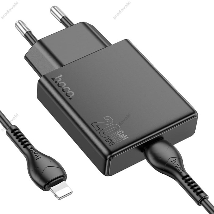 Мережевий зарядний пристрій HOCO N37 Delgado port charger Lightning cable 20W Black