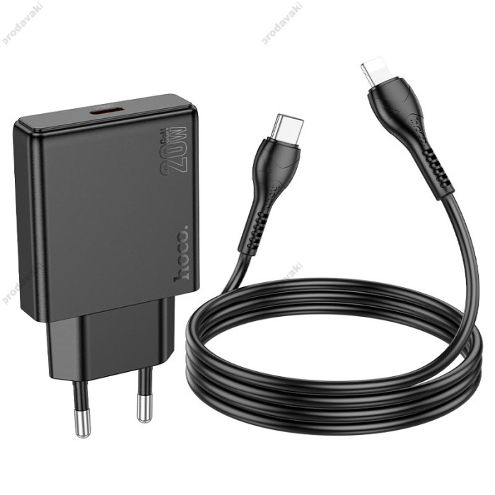 Мережевий зарядний пристрій HOCO N37 Delgado port charger Lightning cable 20W Black