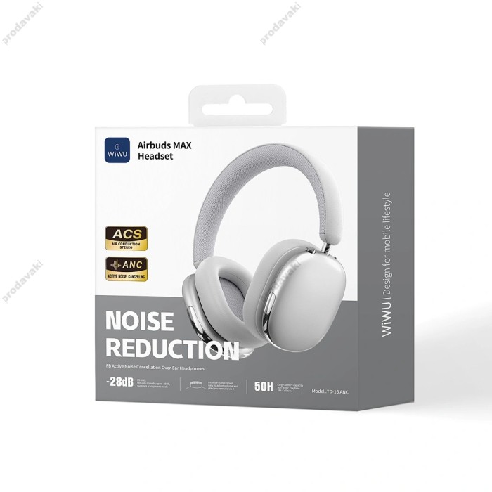 Бездротові Bluetooth навушники WiWU Airbuds MAX Headset TD-16 ANC Silver