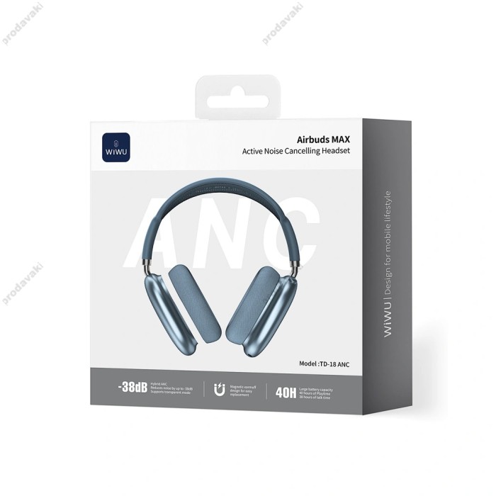 Бездротові Bluetooth навушники WiWU Airbuds MAX Headset TD-18 ANC Blue