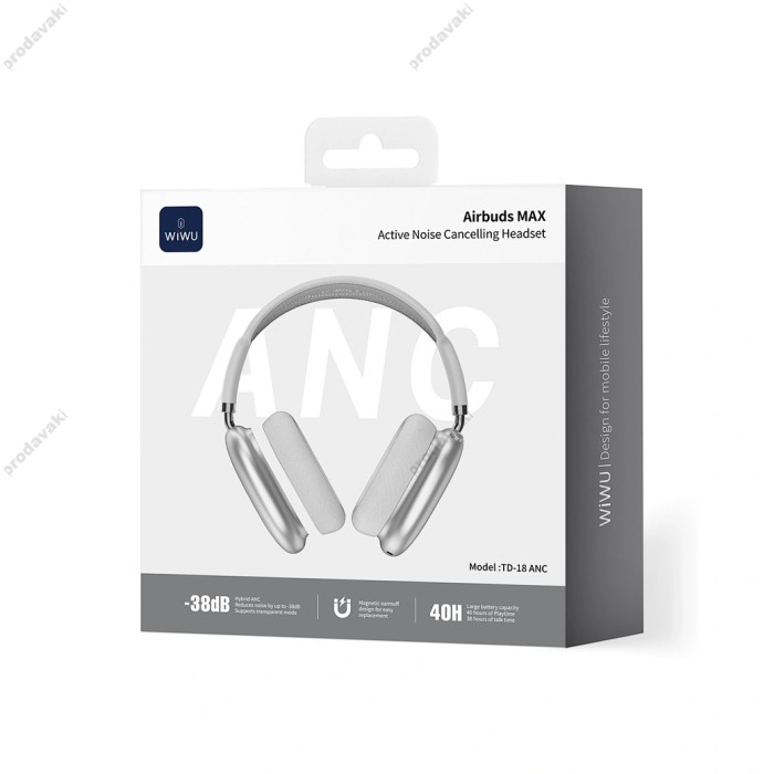 Бездротові Bluetooth навушники WiWU Airbuds MAX Headset TD-18 ANC Silver