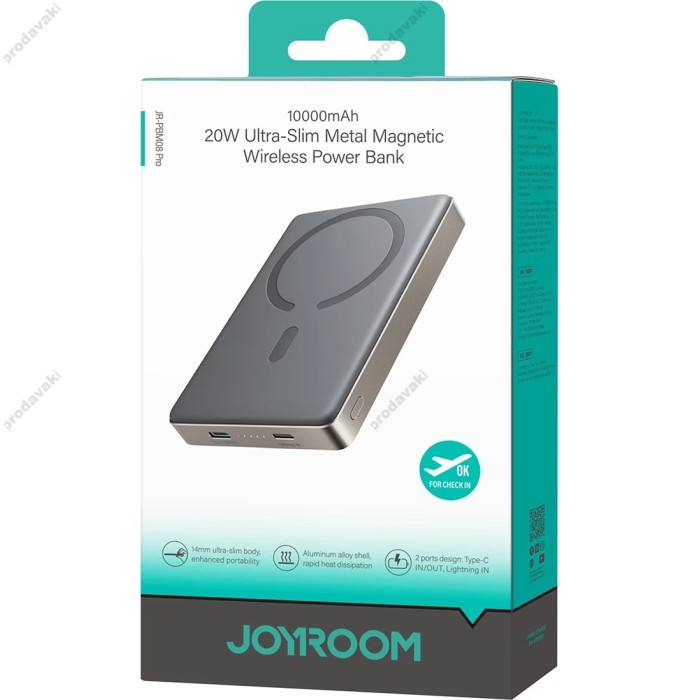 Повербанк портативний акумулятор Power bank Joyroom JR-PBM08 Pro MagSafe магнітний 10000 mAh Titanium