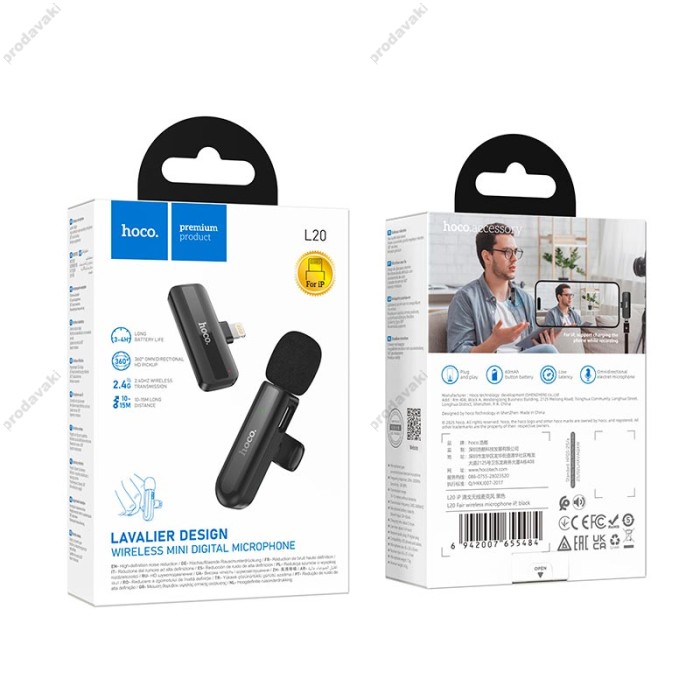Бездротовий мікрофон Hoco L20 iPhone Lightning Fair wireless microphone Black