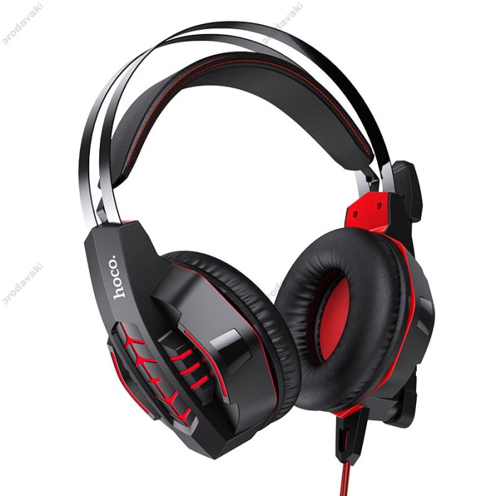 Дротові навушники HOCO W102 gaming Cool tour headphones LED Black-red