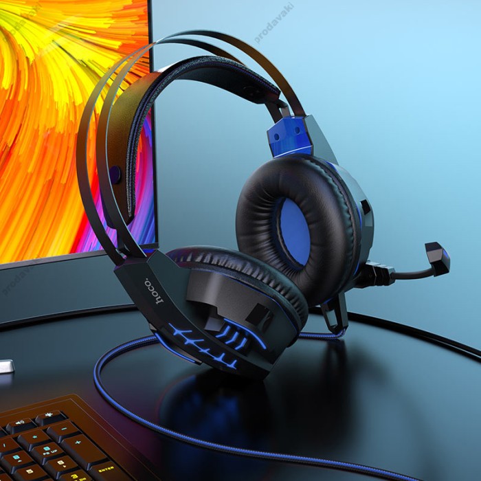 Дротові навушники HOCO W102 gaming Cool tour headphones LED Black-blue