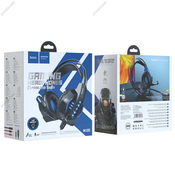 Дротові навушники HOCO W102 gaming Cool tour headphones LED Black-blue
