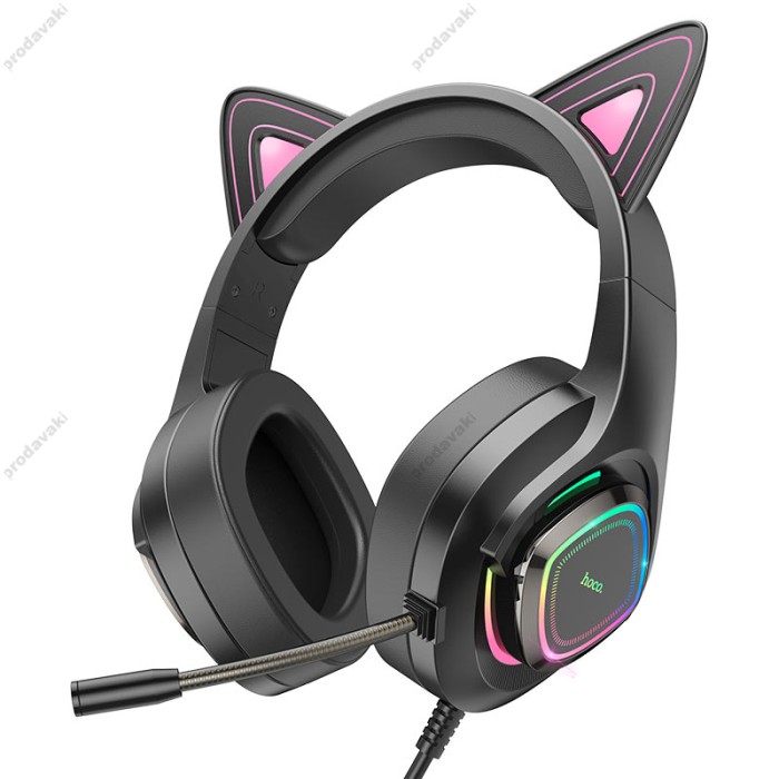 Дротові навушники HOCO W107 Cute cat luminous cat ear gaming headphones Phantom