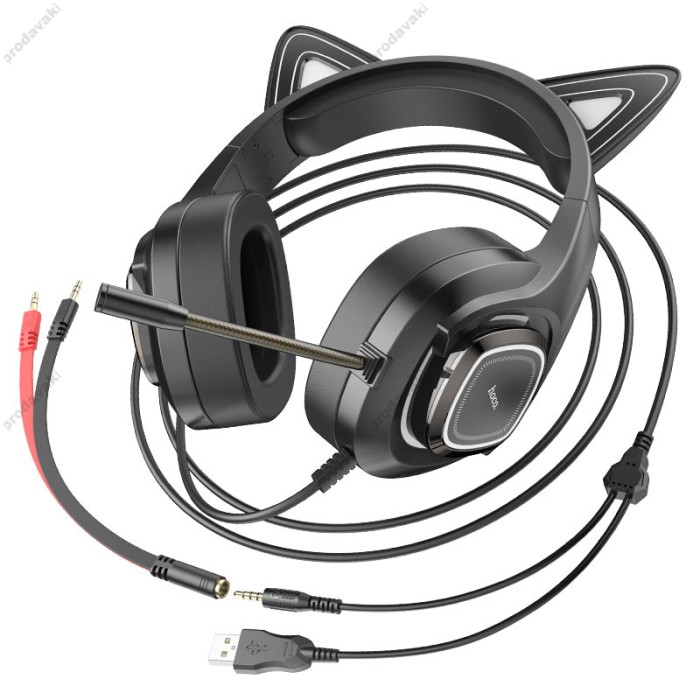 Дротові навушники HOCO W107 Cute cat luminous cat ear gaming headphones Phantom