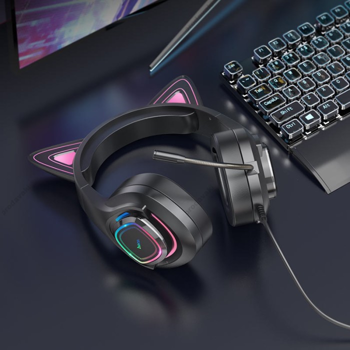 Дротові навушники HOCO W107 Cute cat luminous cat ear gaming headphones Phantom