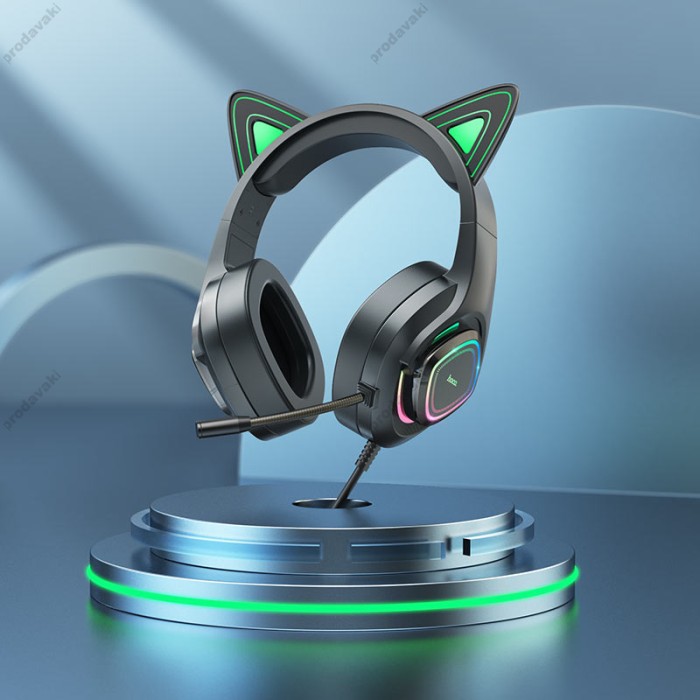 Дротові навушники HOCO W107 Cute cat luminous cat ear gaming headphones Elf