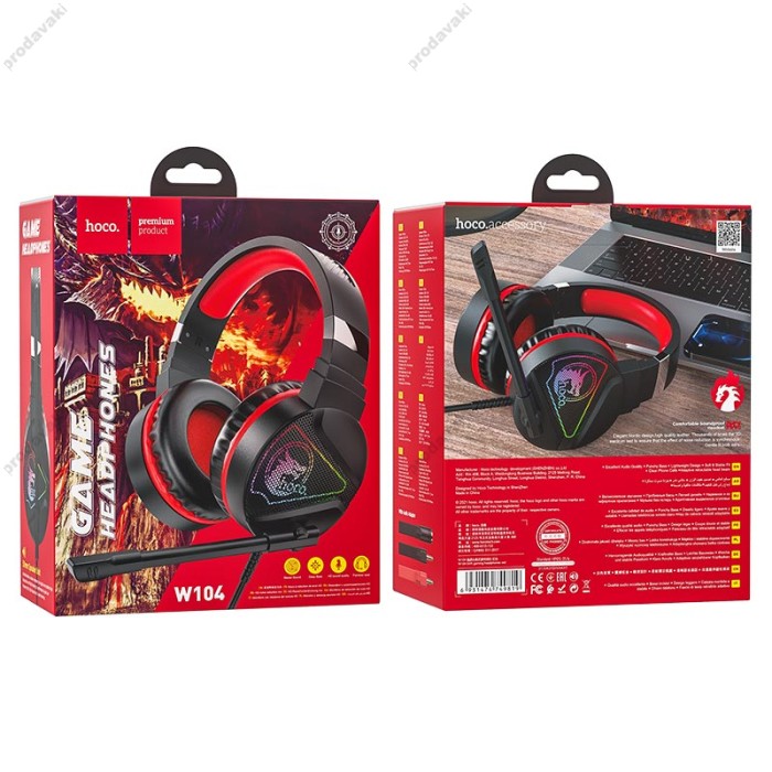 Дротові навушники HOCO W104 Drift Gaming Black-red