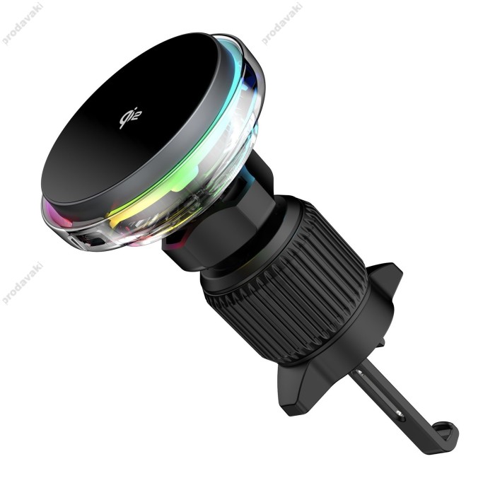 Автомобільний тримач із бездротовою зарядкою WiWU CH-324 Qi2 AURORA Car Wireless Charger Black