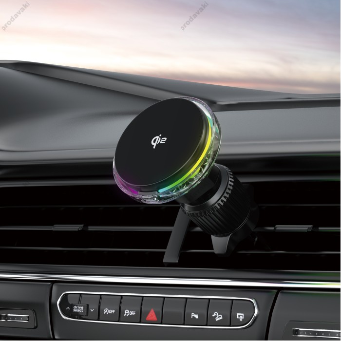Автомобільний тримач із бездротовою зарядкою WiWU CH-324 Qi2 AURORA Car Wireless Charger Black
