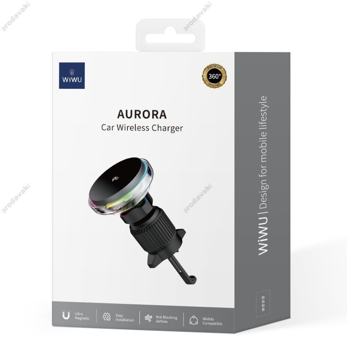 Автомобільний тримач із бездротовою зарядкою WiWU CH-324 Qi2 AURORA Car Wireless Charger Black