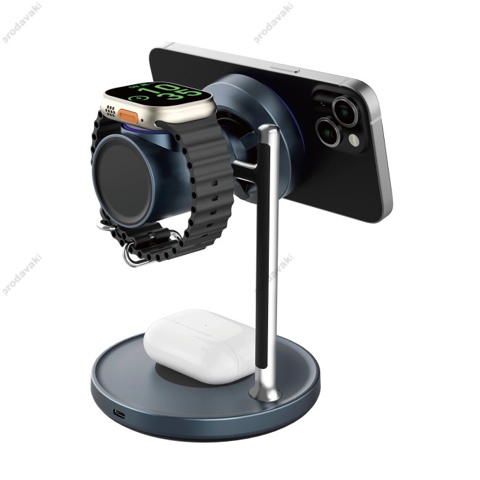 Бездротовий зарядний пристрій WiWU Wi-W041 qi2.2 3 in 1 Space Station Air-cooled Magnetic Wireless Charger Black