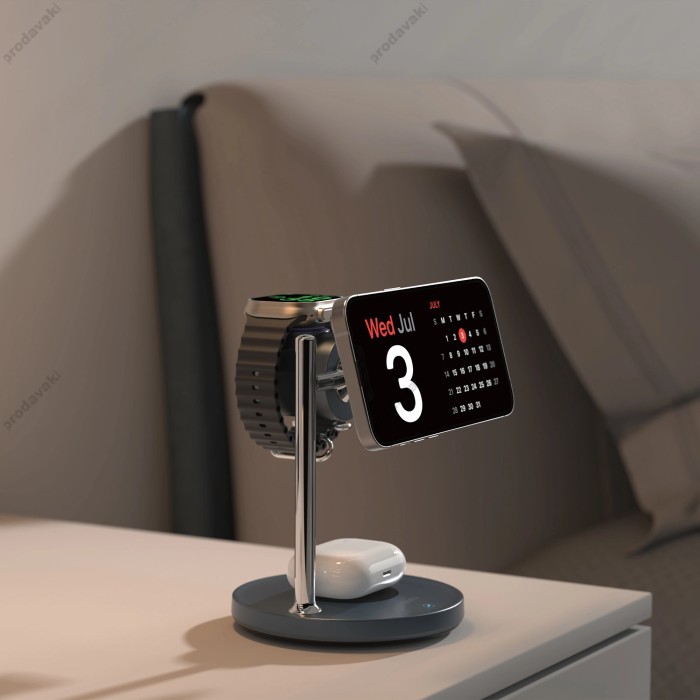 Бездротовий зарядний пристрій WiWU Wi-W041 qi2.2 3 in 1 Space Station Air-cooled Magnetic Wireless Charger Black
